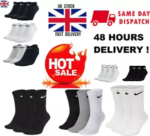 NIKE SOCKS Mens Women 3 Pairs 6 Pairs Lightweight Crew Ankle Cotton Socks Sports - Picture 1 of 36
