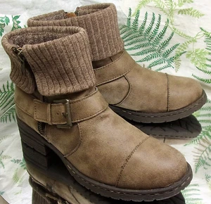 BORN B.O.C NISIDA BROWN KNITTED TRIM ANKLE BOOTIES BOOTS SHOES WOMENS SZ 6.5 M - Picture 1 of 10