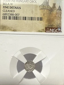 *MEDIEVAL SILVER* King Bela IV 1235-1270AD Hungary Obol [800 Year Old Coin!] NGC - Picture 1 of 4