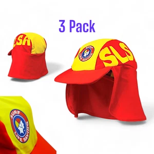 3x SLSA Swim Beach Swim Hat Neck Flap Red Kids 53cm 4-9yr Nylon Elastane UPF50+ - Picture 1 of 7