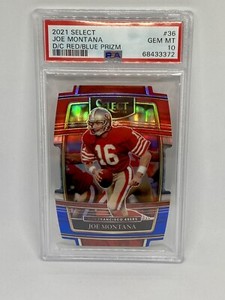 2021 PANINI SELECT DIE CUT RED BLUE PRIZM #36 JOE MONTANA 49ERS PSA 10 Gem Mint
