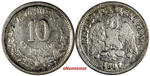 Mexico SECOND REP. 1891/89 ZS Z 10 Centavos Zacatecas RARE OVERDATE KM#403.10(3) - Picture 1 of 4