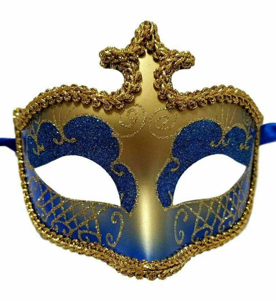 Máscara Disfraz Mascarada Veneciana Brillo Azul Dorado Halloween Fiesta Año Nuevo Foto 1 de 2
