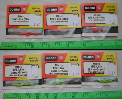 Lot of 6 Du-Bro 849 R LG Micro E/Z Link,Red Green,for .032 Pushrods,R/C Airplane - Image 1 of 4