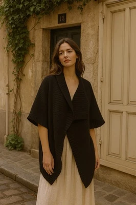 Neiman Marcus Cardigan Womens M Black Cashmere Open Front Minimalist Preppy - Image 1 of 4