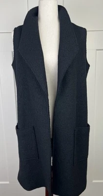 Cárdigan Chaleco Tahari Largo Frente Abierto Mezcla Lana Hervida Negro Talla S Minimalista Foto 1 de 4