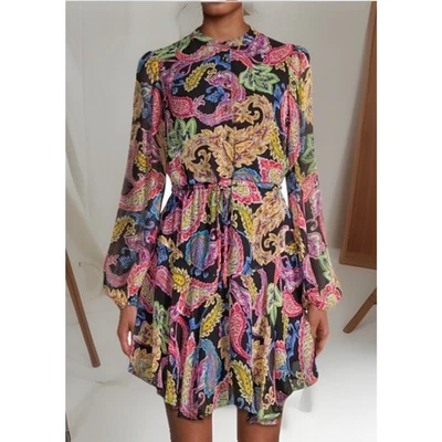 Vestido Milly Natasha Paisley Botones Gasa 8 Fluido Boho Retro Hada $220 Foto 1 de 4