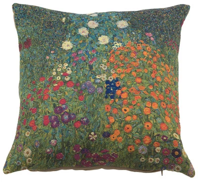 Flower Garden by Klimt European Tapestry Cushion Cover Belgian Pillow 18x18 in - Image 1 of 4