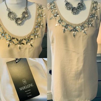 Madeleine Nude Pure Silk Embellished Sleeveless Evening Cocktail Top BNWT SZ 14 - Image 1 of 4