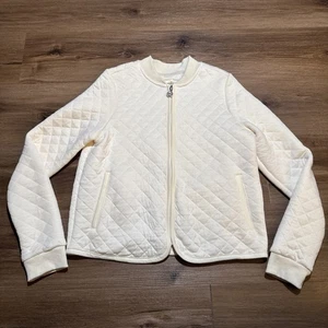 Marine Layer Women’s SMALL Corbet Quilted Bomber Jacket Oatmeal Full Zip Sweater - Picture 1 of 13