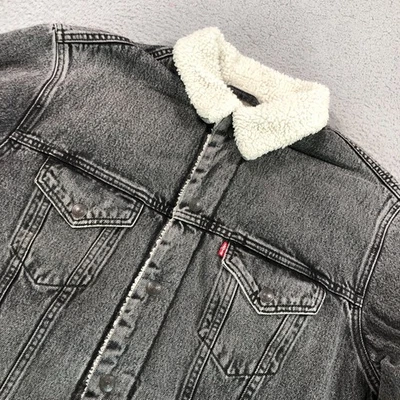 Chaqueta Levis Adulto Gris Medio Smog Forrada Sherpa Premium Denim Trucker Clásica Foto 1 de 4