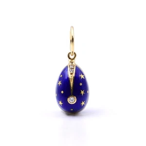 Fabergé Diamant Ei Anhänger von Victor Mayer mit blauer Emaille in 18 Kt. GG - Bild 1 von 6