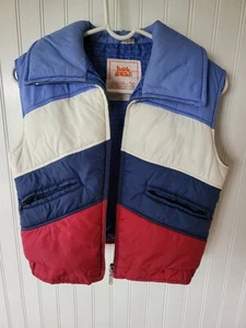 Vintage 70s HOT GEAR Puffer Color Block Vest Hippie Sz 12 Youth Blue Red White - Picture 1 of 9