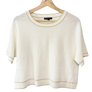 Adrianna Papell donna avorio manica corta maglia crop top relax fit boxy preppy M - Foto 1 di 8