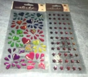 Lot Of 2 Sticko Colorful Heart Scrapbook Sticker Sparkly Valentine Stars Diamond - Picture 1 of 4
