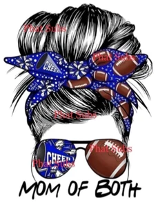 Sublimation Print Mom Of Both Football & Cheerleader Heat Transfer - Picture 1 of 1