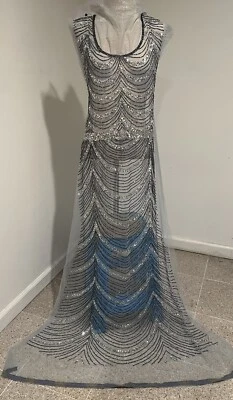 SILVER GRAY BLACK Beaded Sequin Long Dress Collar Applique - image 1 of 4