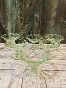6 Vintage Green Depression Glass Sherbet Ice Cream Dessert Cups - Picture 1 of 5