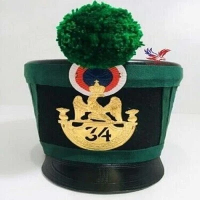 Capacete Shako Napoleônico Francês Verde, capacete shako de couro para presentes - Imagem 1 de 4