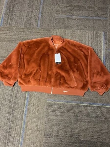 Nike Women’s Reversible Orange Faux Fur Bomber Jacket Oversized Fit Size XL NWT - Picture 1 of 13