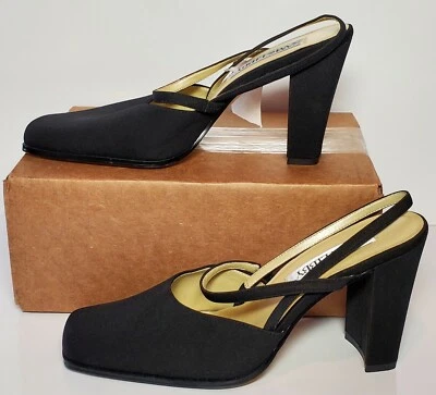 Sam & Libby Strappy Black Size 10 Shoe Fabric Upper Leather Sole  3 1/2" Heel - Image 1 of 4