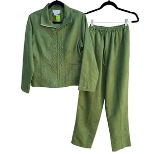 Great Cavalier Vintage Deadstock Womens Faux Suede Green Zip Jacket & Pants Set - Picture 1 of 15