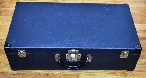 Vintage Antique Black Textured Leather Case Trunk Travel Storage 25 in Cover