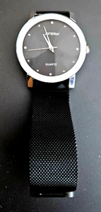 Sinobi Men's Diamond Quartz Watch 39mm Round Silver Tone Black Faux Leather - Picture 1 of 6