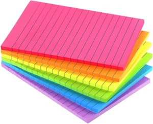Lined Sticky Notes 4X6 in Bright Ruled Post Stickies Colorful Super Sticking Pow - Picture 1 of 12