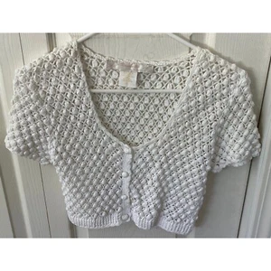 Vintage anni '70 Kroshetta by Papillon donna taglia S bianco uncinetto scrollato corto Ja - Foto 1 di 7