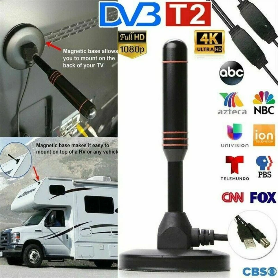 DVB-T2 TV Receiver Digital USB Stabantenne 5M HD Antenne 30dBi Außen Verstärker - Bild 1 von 4