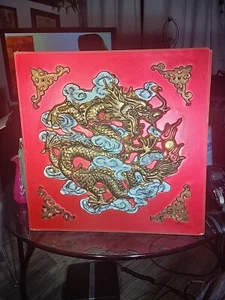 Vintage chinesische Deckenfliese Drache 18x18 Brett Panel (Wai Ming Sun Ming Co.) - Bild 1 von 11