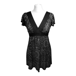 Black Floral Top Size 10 Soft Stretch Jersey Glitter Empire RIVER ISLAND - Picture 1 of 18