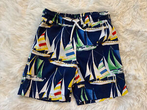 Boys 5 6 Land's End Swim Trunks Shorts Bathing Suit Sailboats Boats Print EUC!
