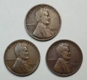 1930 P D S LINCOLN WHEAT CENT SET - F/VF - Excact Coins Shown - 3 Coin Set - Bild 1 von 7