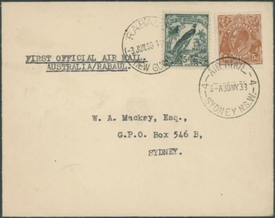 1933, MAY 30-JUNE 3, NEW GUINEA AIR POST, FIRST FLIGHT COVER SYDNEY-RABAUL - Image 1 of 2