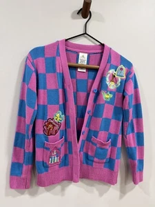 Girls Disney Princess Blue And Pink Checkered Sweater Cardigan Size 7/8 - Picture 1 of 10