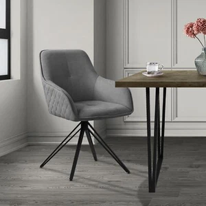 Sillas de comedor giratorio gris tela tejida asiento ergonómico y patas metal - Imagen 1 de 7