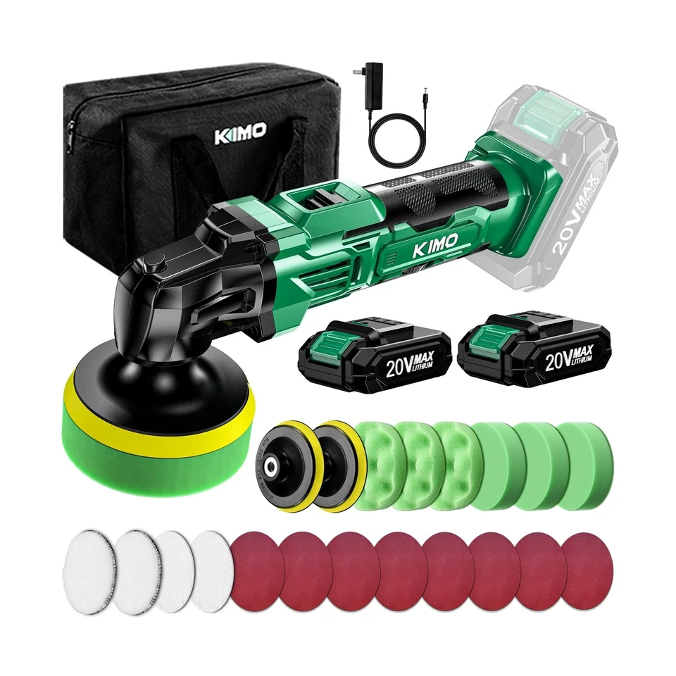 KIMO 5005 20V Cordless Polisher Kit 6-speed w/ Accessories 2 Batteries Charger