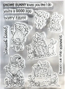 Gnome Bunny Ears Whimsical Easter Eggs Bunnies Clear Stamp Sheet 5" x 7" - Picture 1 of 1