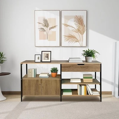 Mesa consola barra café madera 58"x16" pulgadas para gabinete de almacenamiento de cocina Foto 1 de 4