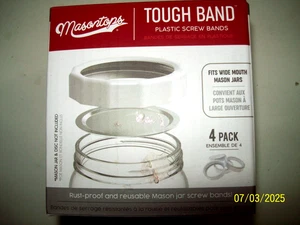 Masontops Tough Bands Kunststoff Schraub Glas Bänder 4er Pack Weite Öffnung Wiederverwendbar NEU - Bild 1 von 3