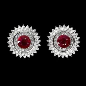 925 Sterling Silver Earrings Round Ruby 6mm Natural Gemstone Jewelry - Picture 1 of 14