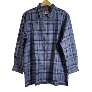 Eddie Bauer Plaid Button Front Top Blue XXL Collar Long Sleeves 100% Cotton NWOT - Picture 1 of 5