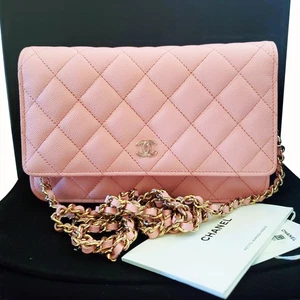 CHANEL Matelasse Caviar Wallet on a Chain Crossbody NWT Pink - Picture 1 of 10