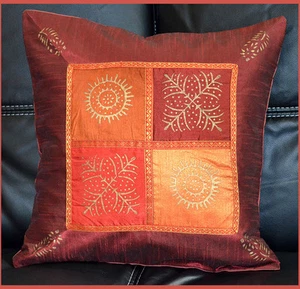 Burgunderrot SEIDE GOLD BLOCKDRUCK KISSENBEZUG/KISSENBEZUG AUS INDIEN!! - Bild 1 von 6