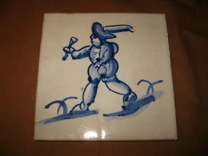 ANTIQUE PORTUGAL PORTUGUESE BAROQUE TILE 19th CENTURY MAN WITH HORN RARE - Picture 1 of 2