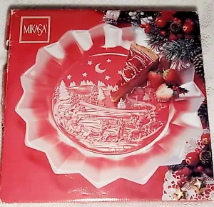 14" Mikasa Christmas Cookie Plate Platter with Frosted Glass Silent Night in Box - Picture 1 of 13