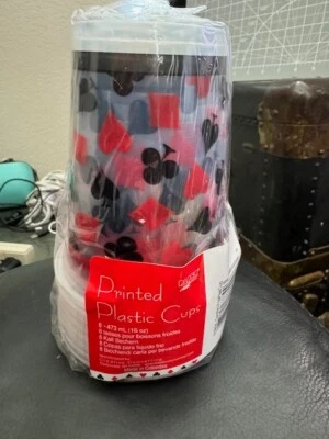 Card Night 8ct. Plastic 16oz. Printed Poker Suit Cups Party Tableware New!!! - Image 1 of 2