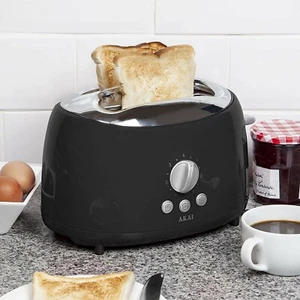 Akai Multi-Function Black 2 Slice Electric Toaster With Crumb Tray - Picture 1 of 5